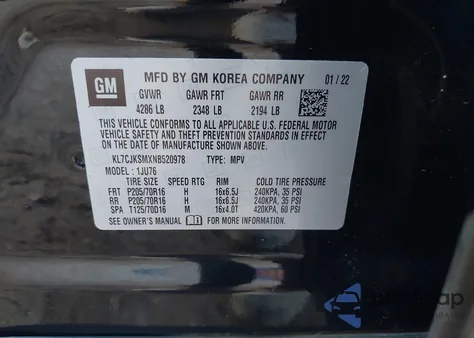 2022 Chevrolet Trax Fwd Ls z USA, uszkodzony, nr VIN KL7CJKSMXNB520978